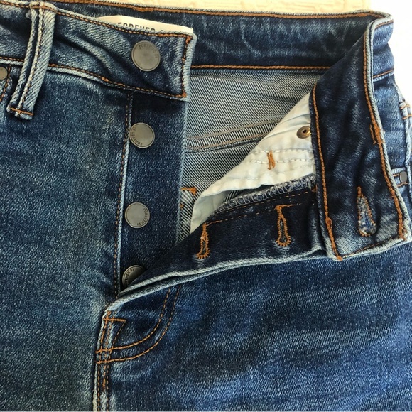 Forever 21 Slightly Distressed High Waisted Button Fly Denim Jeans - Picture 4 of 5